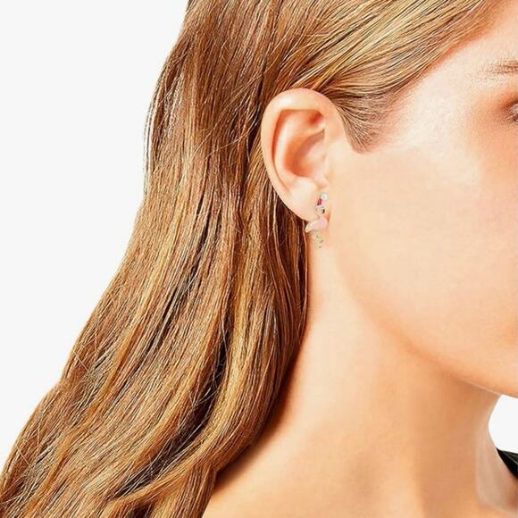 Betsey Johnson Red Hat Santa Flamingo Stud Earrings, PINK, 373135GLD650 New - Picture 2 of 7